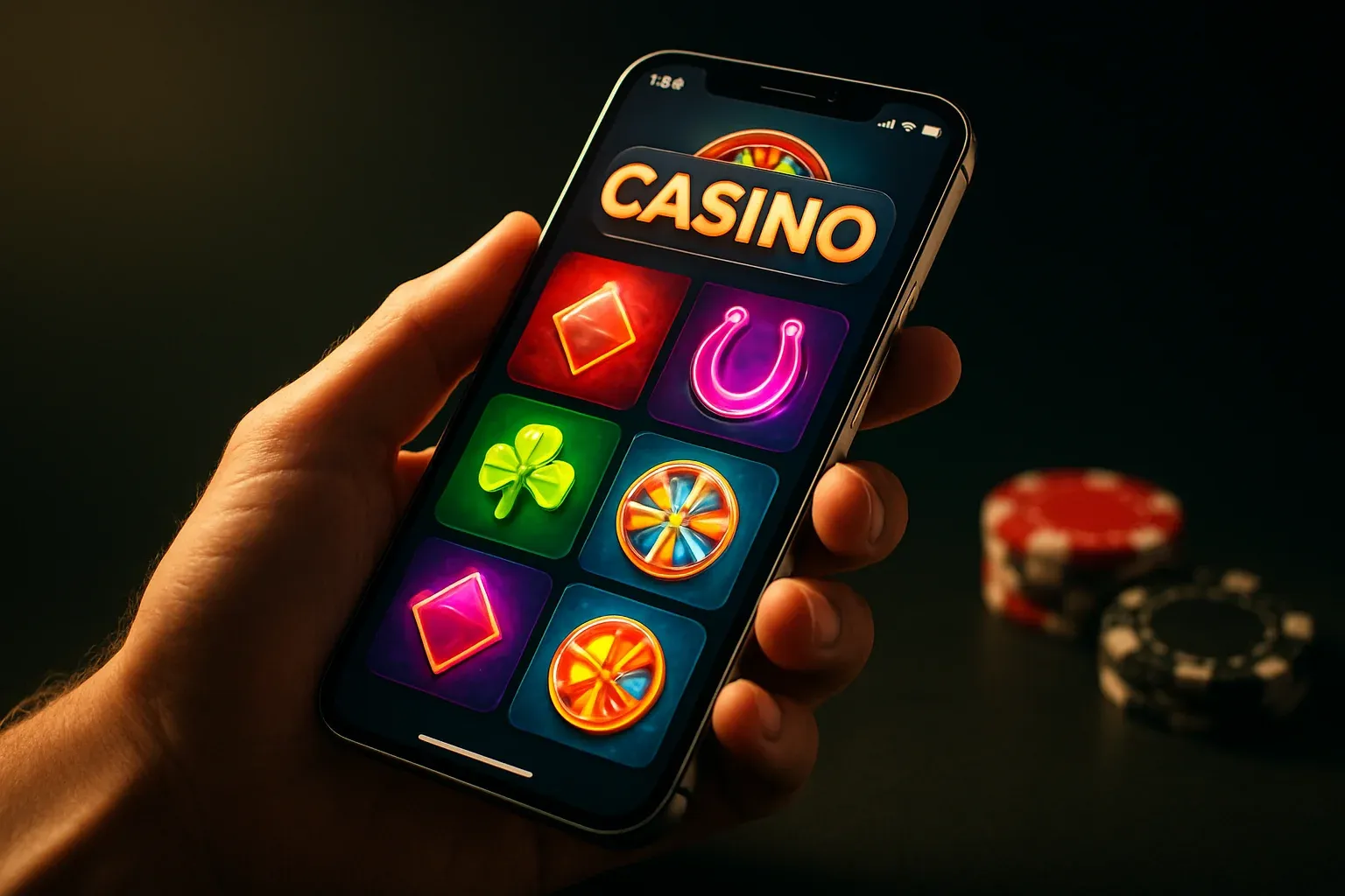 Flagship Android smartphone displaying a premium casino app interface
